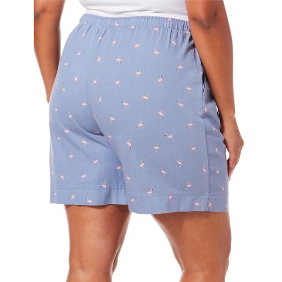 Coral Bay Womens Shorts Sz S Blue Twill Pink Flamingos Drawstring Elastic Waist - Picture 2 of 8